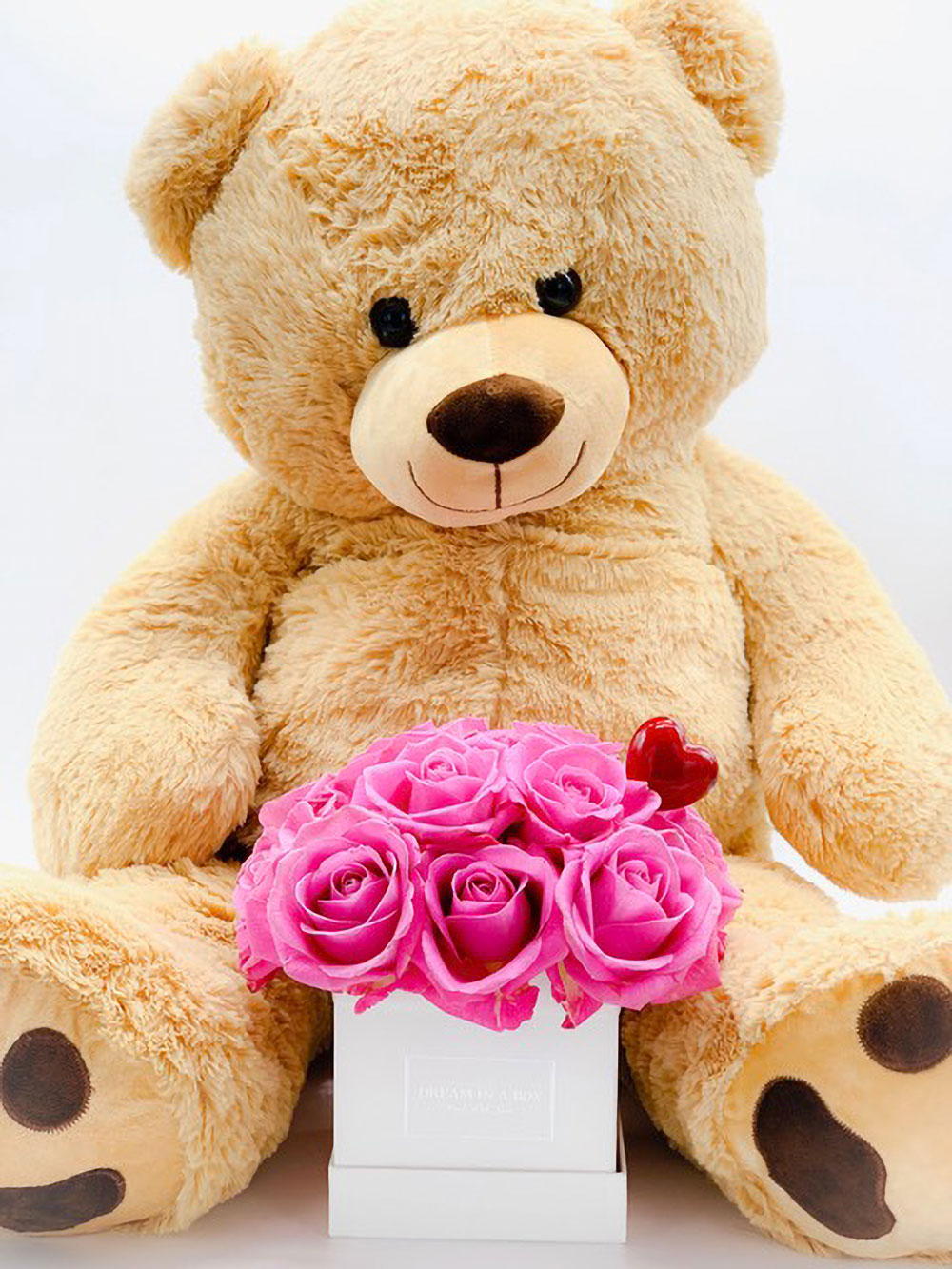 Mini Square Dream Special Package San Valentino Con Orso Ted e pin a forma  di cuore (rose fresche)